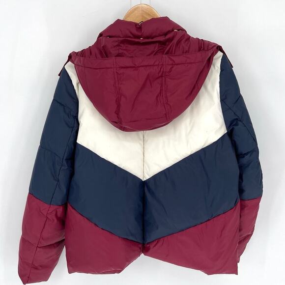J. Crew Maroon White Blue Colorblock Puffer Jacket with Primaloft size Medium - Picture 10 of 15